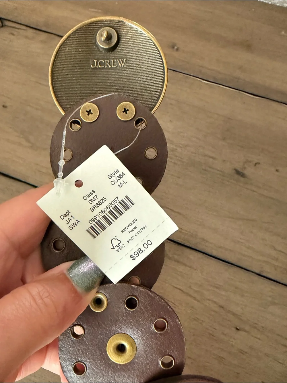 J Crew Western round belt in Smoked Walnut colored leather Size M/L #390 - Picture 8 of 9
